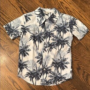 Posh Peanut Poplin Button Down Shirt- Russell (Blue Palm Tree Print)